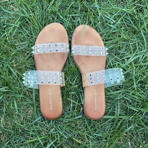 Madden Girl Clear and Tan Studded Sandals